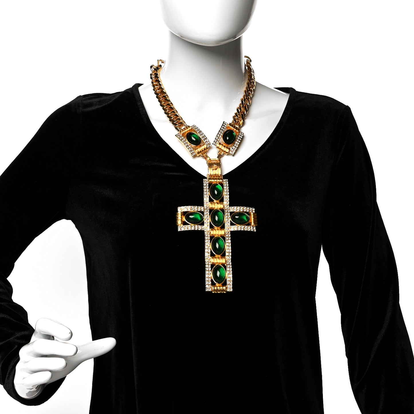 Resin Cross Necklace Gold Green