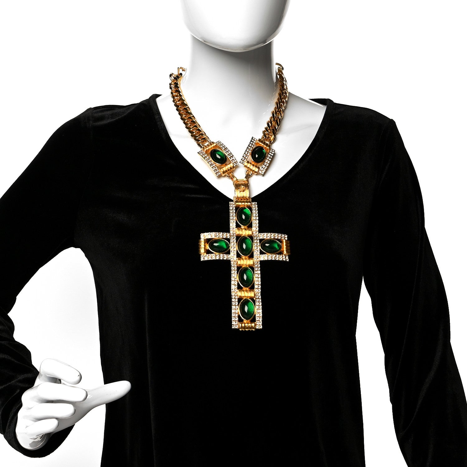 Gucci Resin Cross Necklace Gold Green 2 of 5
