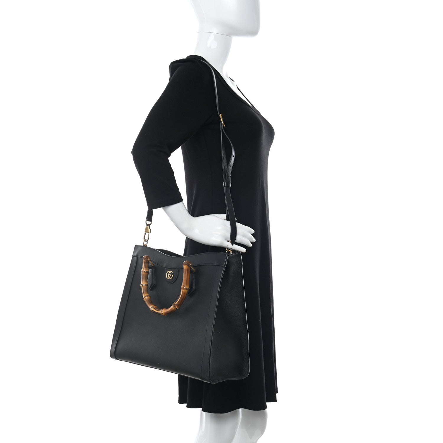 Gucci Wonka Grain Calfskin Medium Diana Tote Bag Black 2 of 14