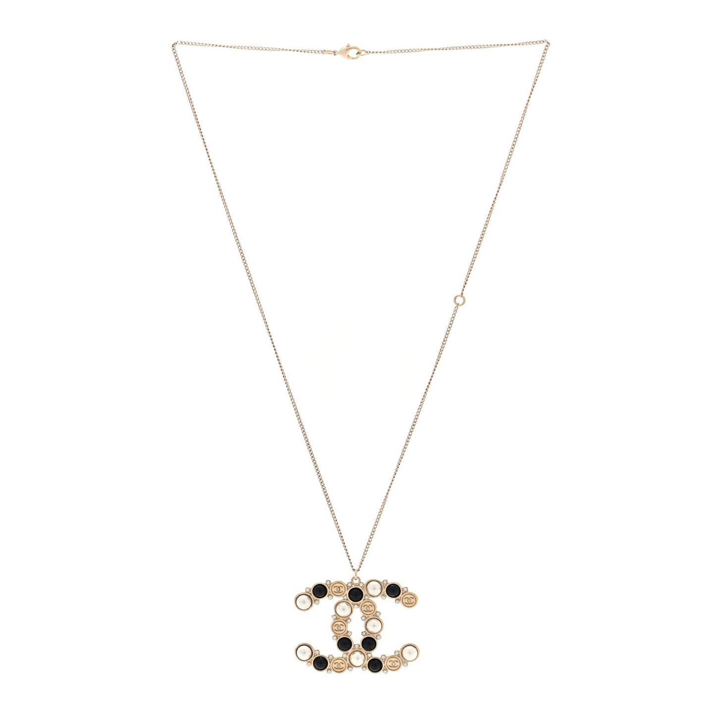 Crystal Pearl CC Chain Necklace Gold Black
