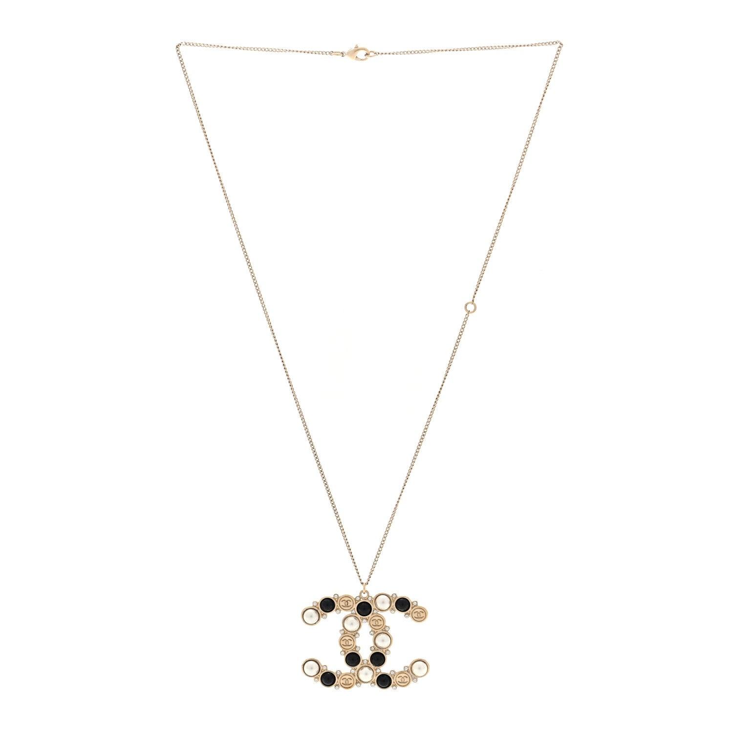 Chanel Crystal Pearl CC Chain Necklace Gold Black 3 of 4
