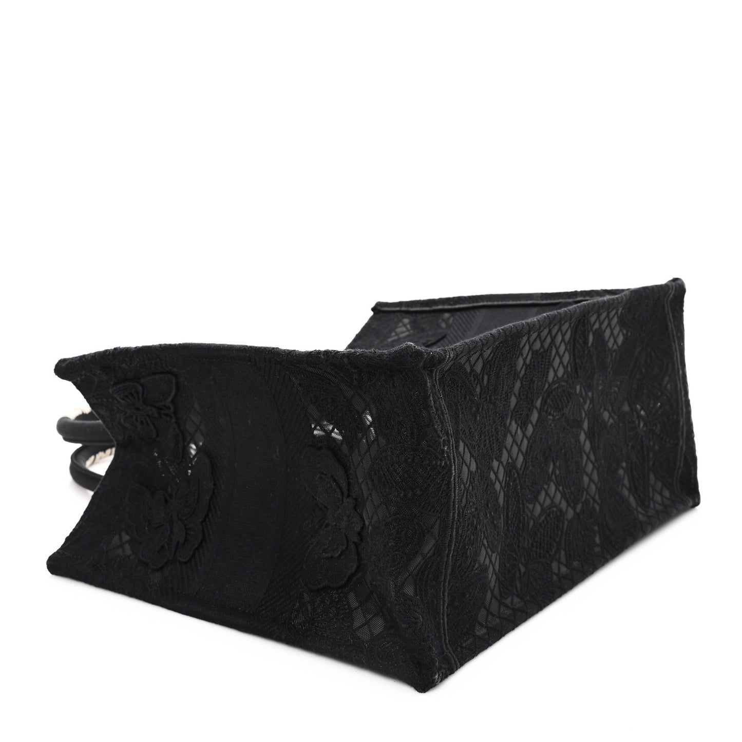 Embroidered 3D Macrame D-Lace Butterfly Medium Book Tote Black Multicolor