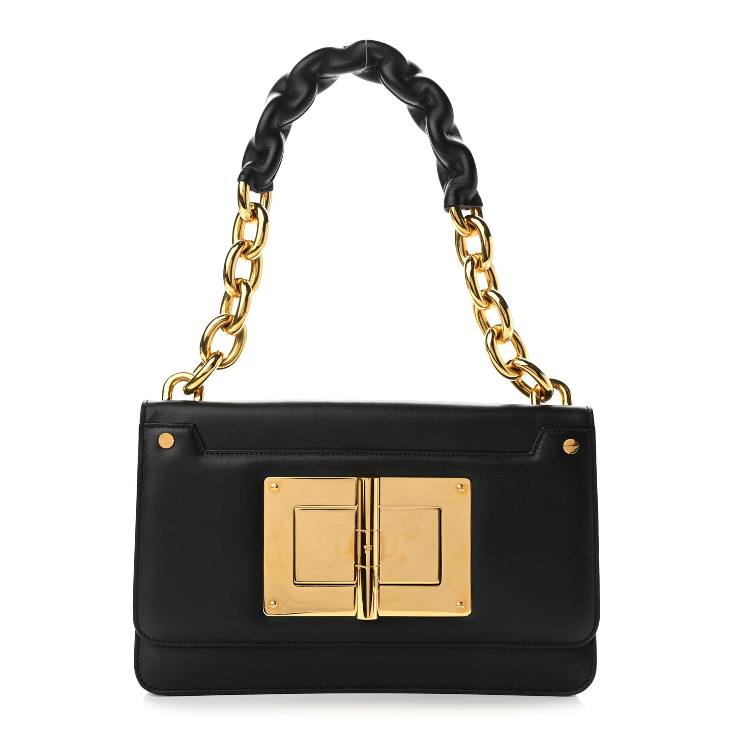 Calfskin Maxi Chain Natalia Large Shoulder Bag Black