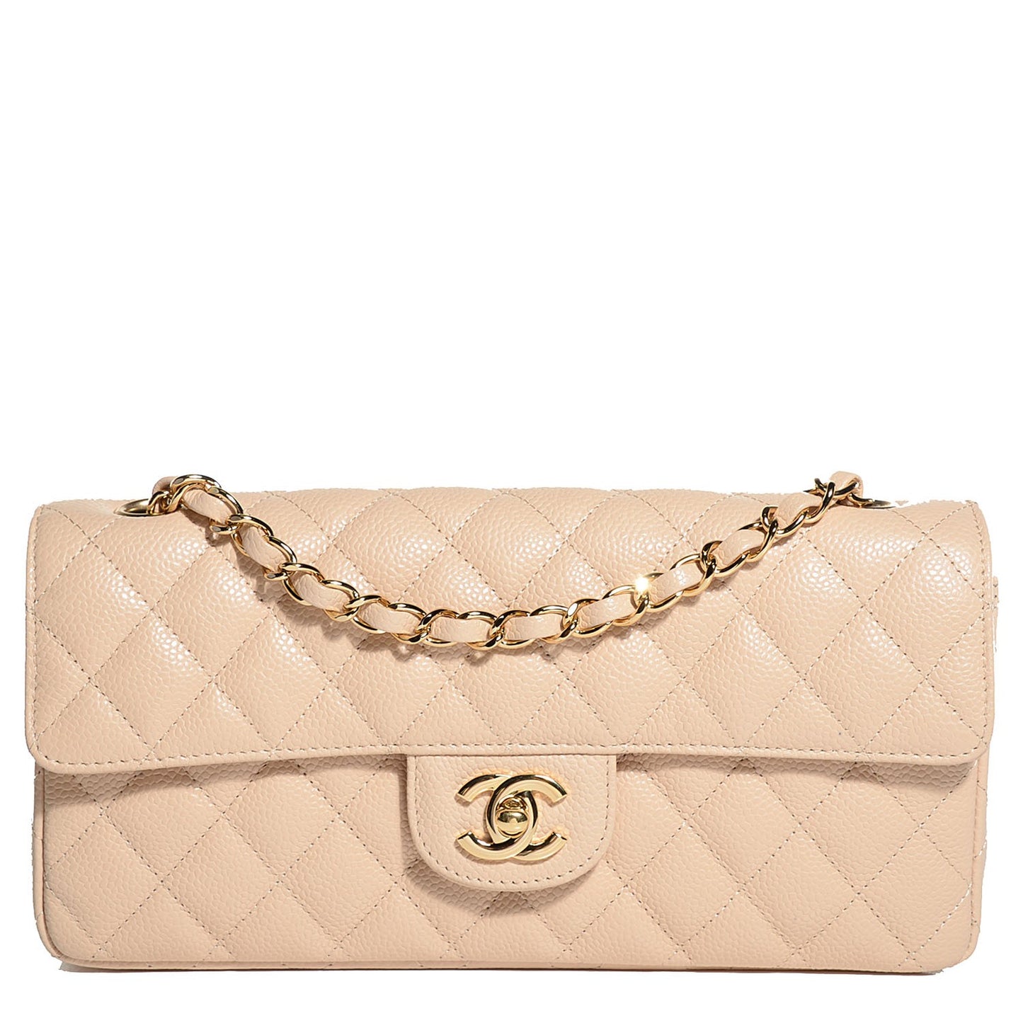 Caviar Quilted East West Flap Beige Clair