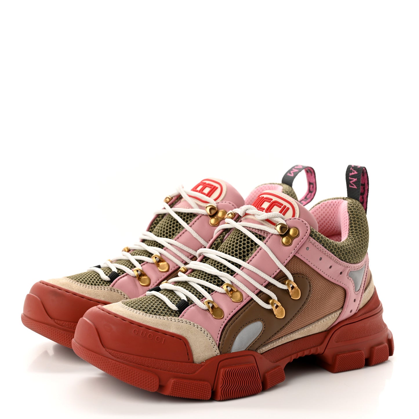 X SEGA Mesh Canvas Calfskin Womens Flashtrek Sneakers 40 Military Oatmeal