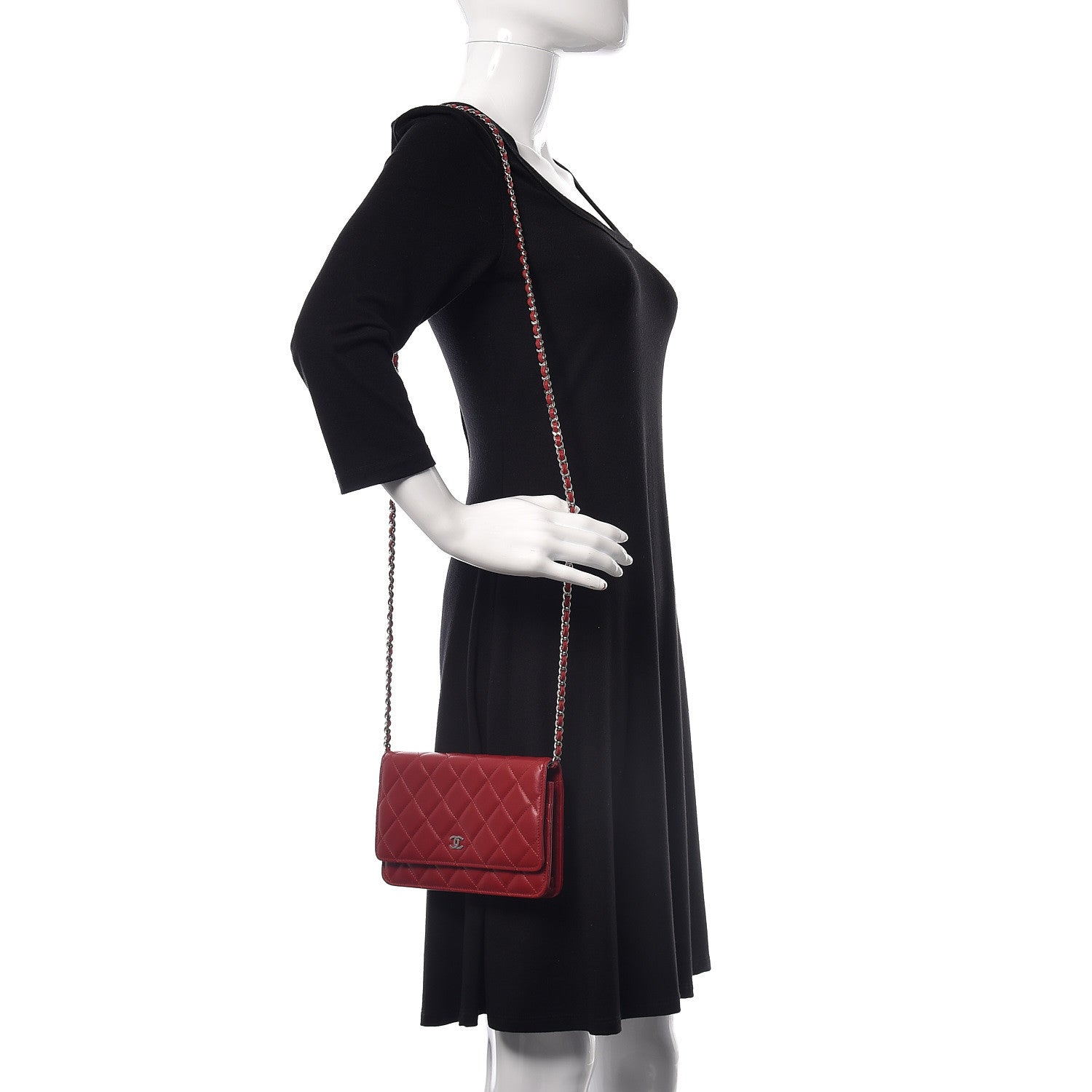 Chanel Lambskin Quilted Wallet On Chain WOC Red 2 of 10