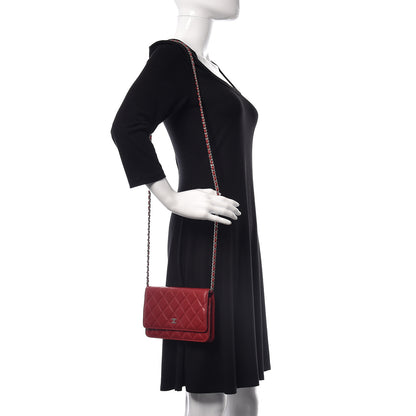 Chanel Lambskin Quilted Wallet On Chain WOC Red 2 of 10