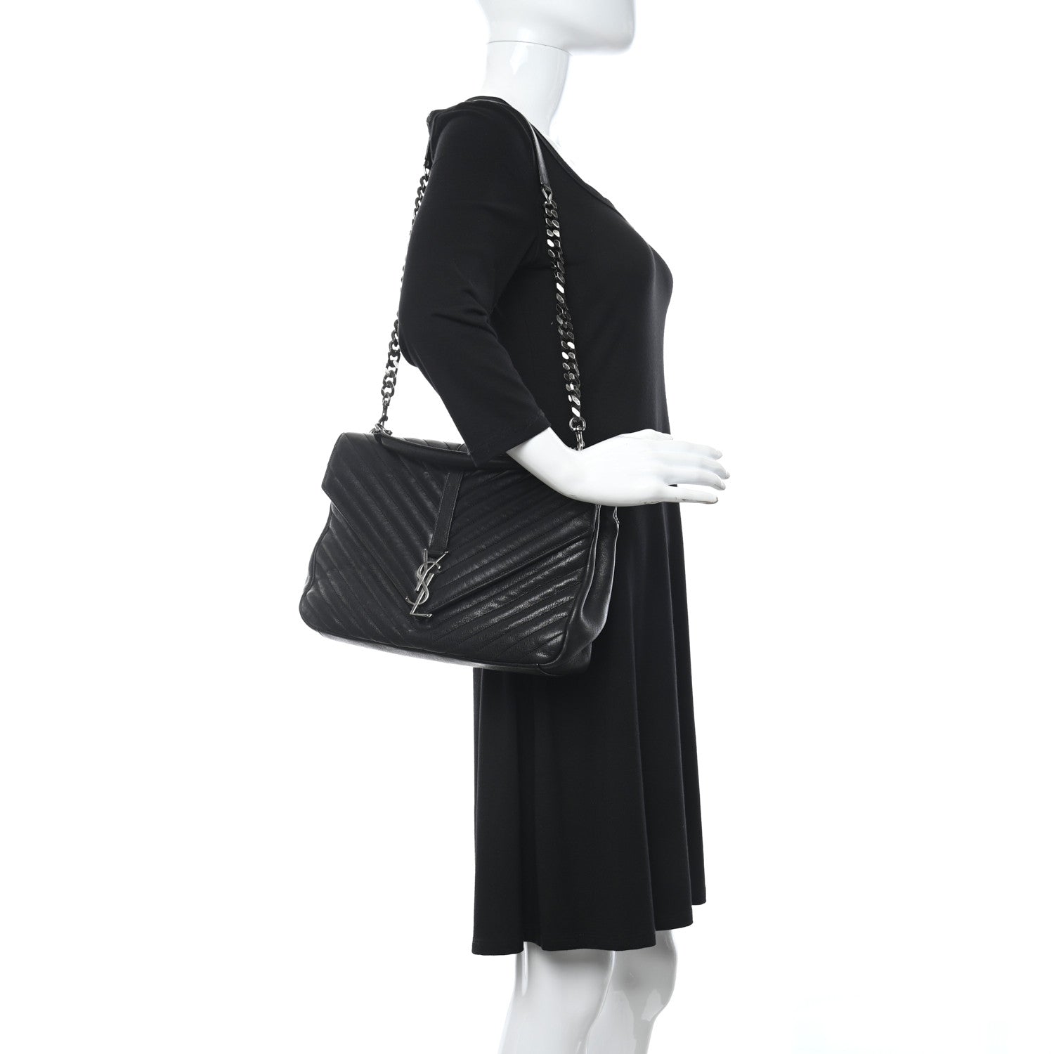 Saint Laurent Sheepskin Matelasse Chevron Monogram Large College Satchel Black 2 of 10