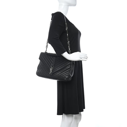 Saint Laurent Sheepskin Matelasse Chevron Monogram Large College Satchel Black 2 of 10