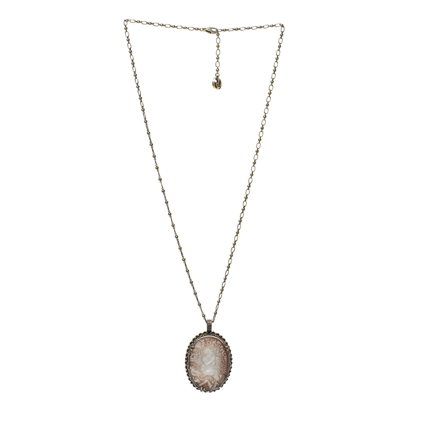 Metal Cameo Pendant Necklace Aged Gold
