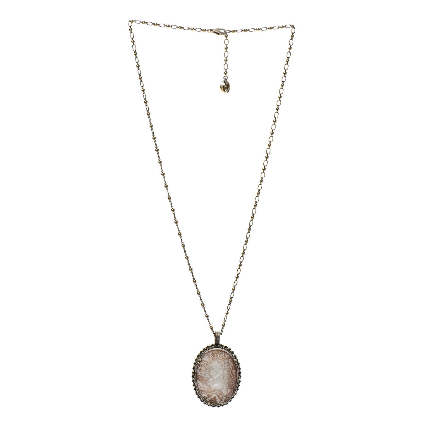 Gucci Metal Cameo Pendant Necklace Aged Gold 3 of 4