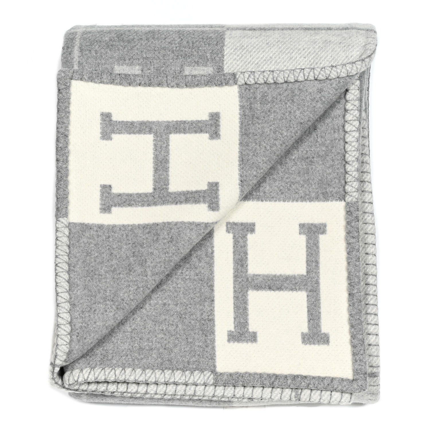 Hermes Wool Cashmere Avalon III Blanket Ecru Gris Clair 2 of 3