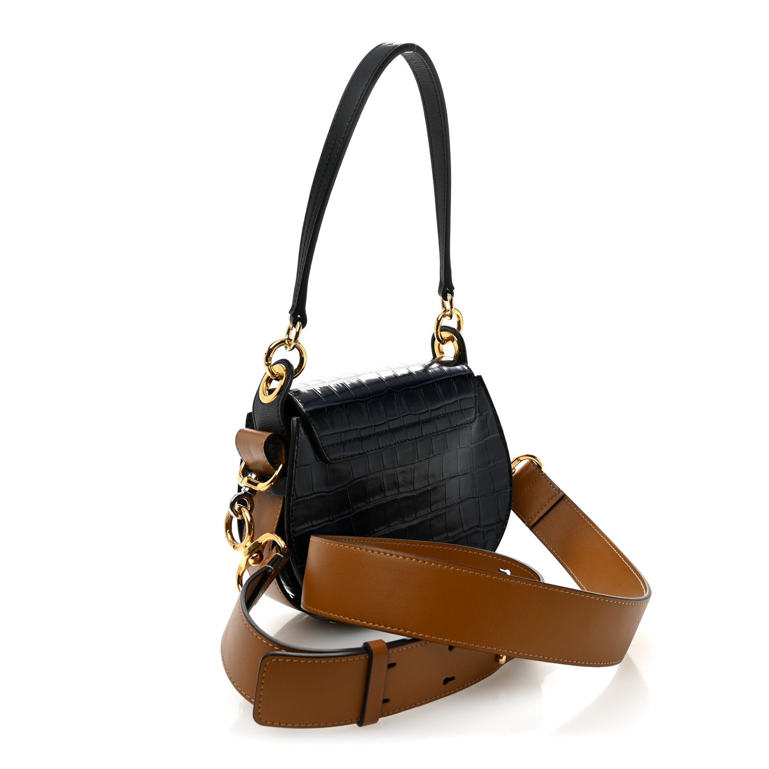 Chloe Calfskin Crocodile Embossed Small Tess Bag Full Blue 3 of 9