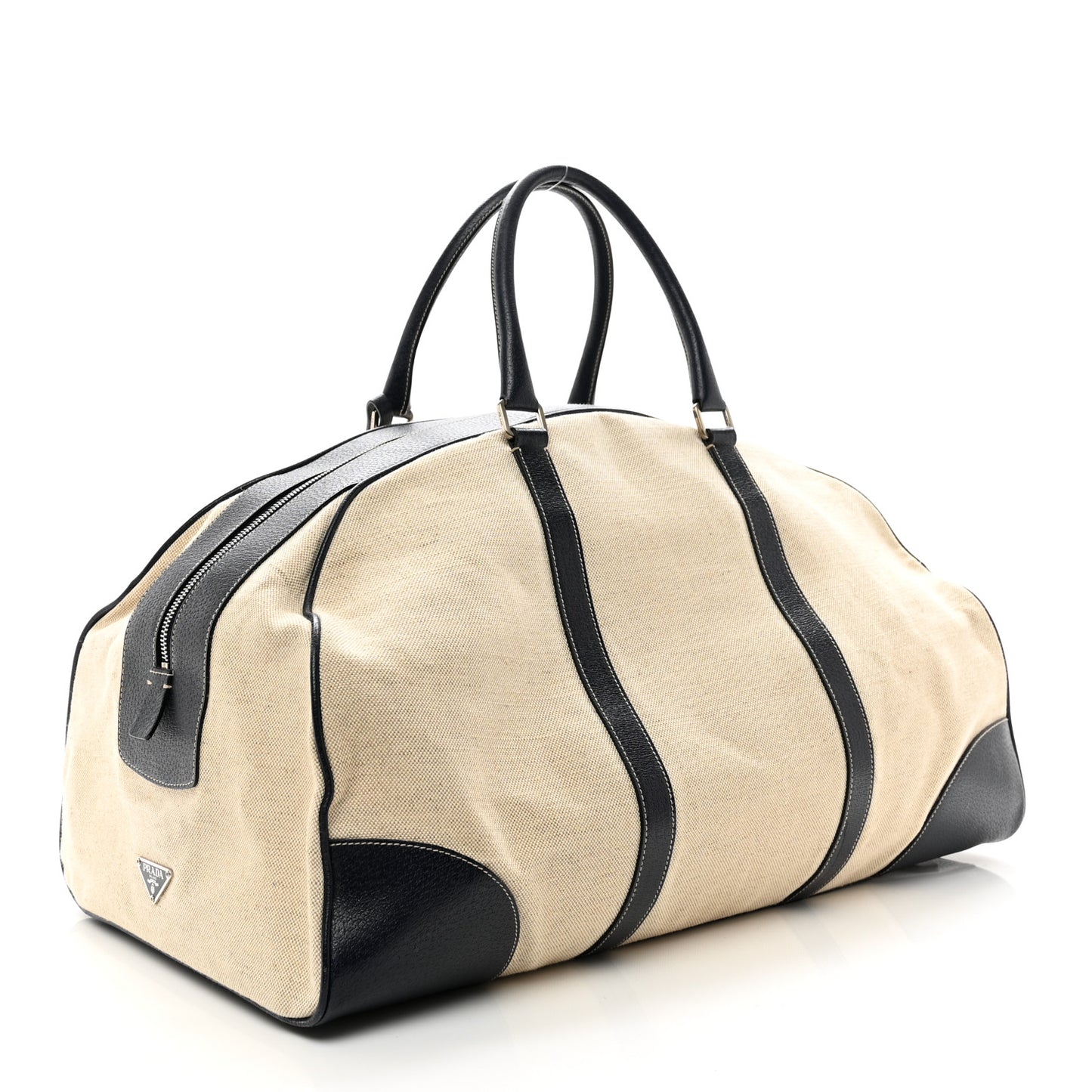 Canvas Calfskin Duffle Beige Navy