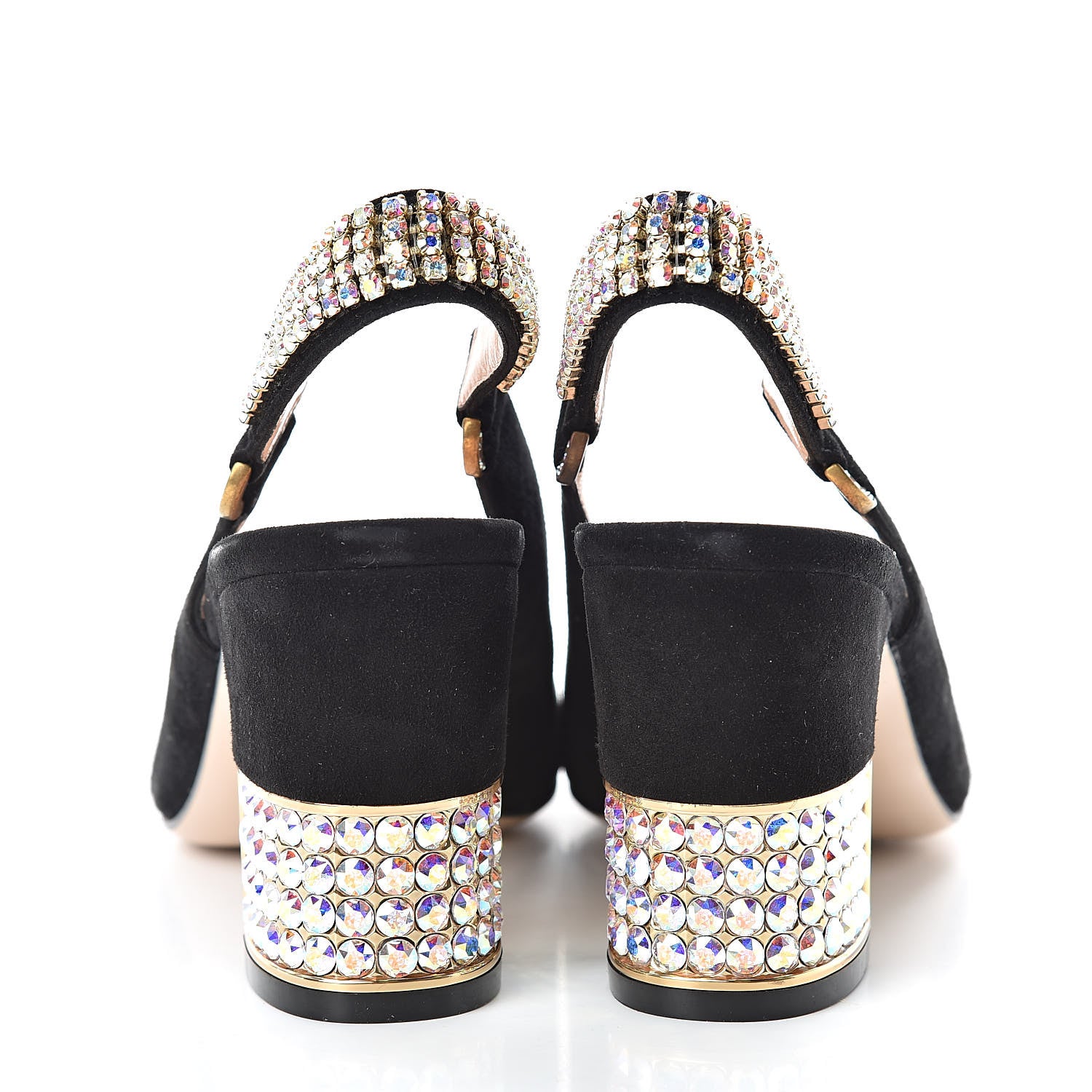 Gucci Kid Scamosciato Crystal Square G Madelyn Slingbacks 37.5 Black 6 of 14