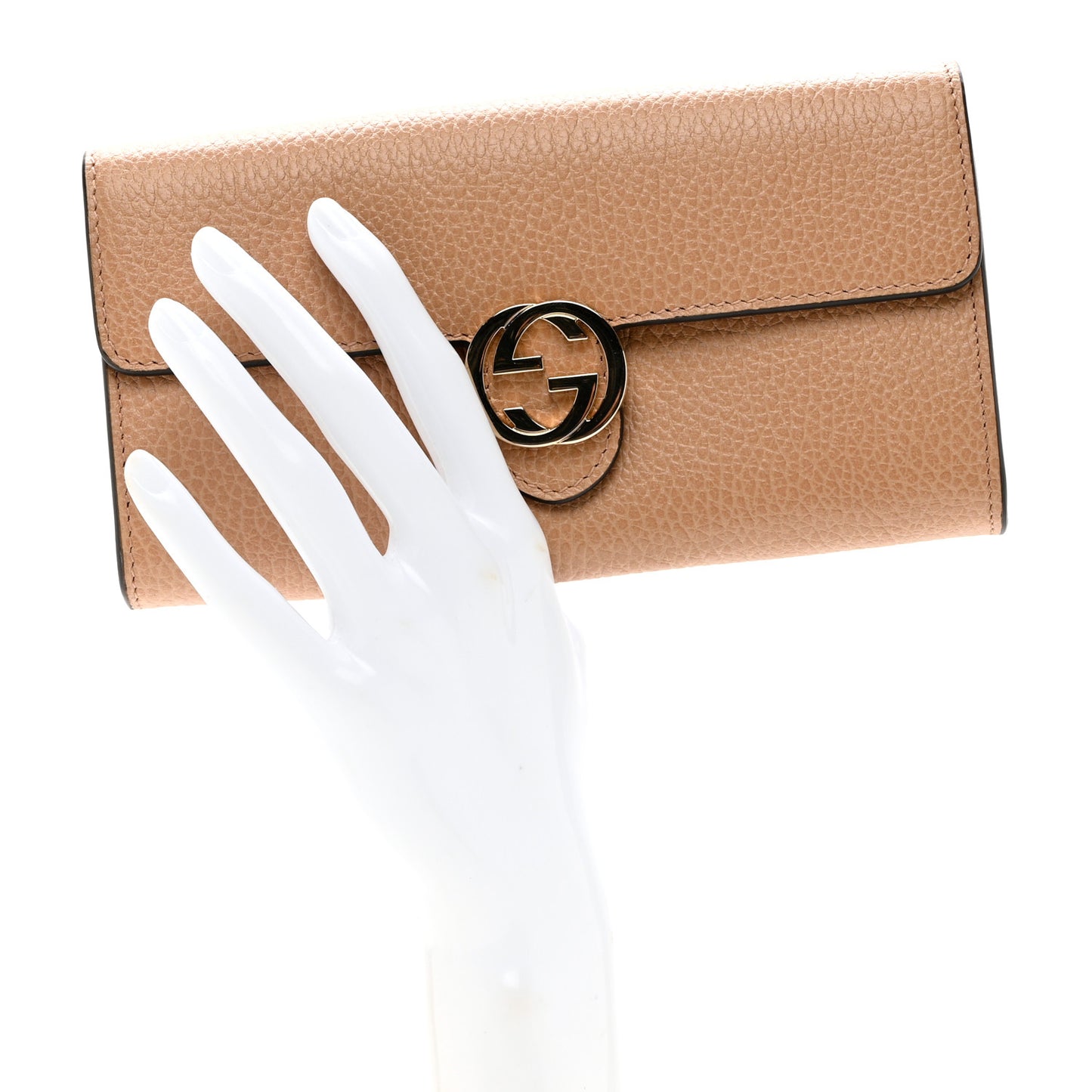Dollar Calfskin Interlocking G Continental Wallet Camelia