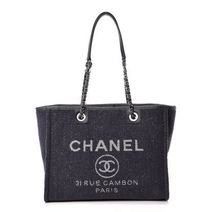 Chanel Lurex Boucle Small Deauville Tote Light Grey 1 of 11