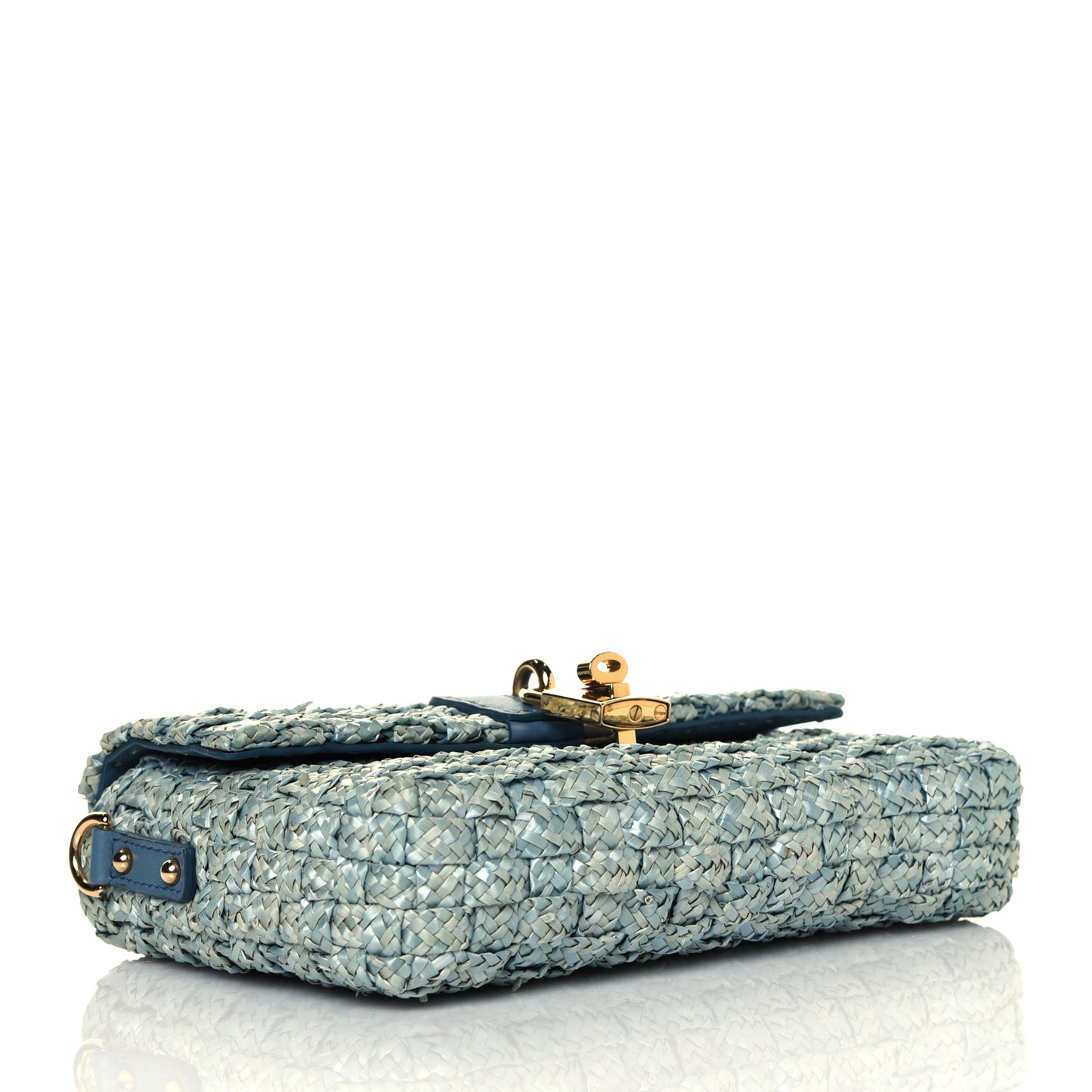 Woven Raffia Padlock Shoulder Bag Acqua