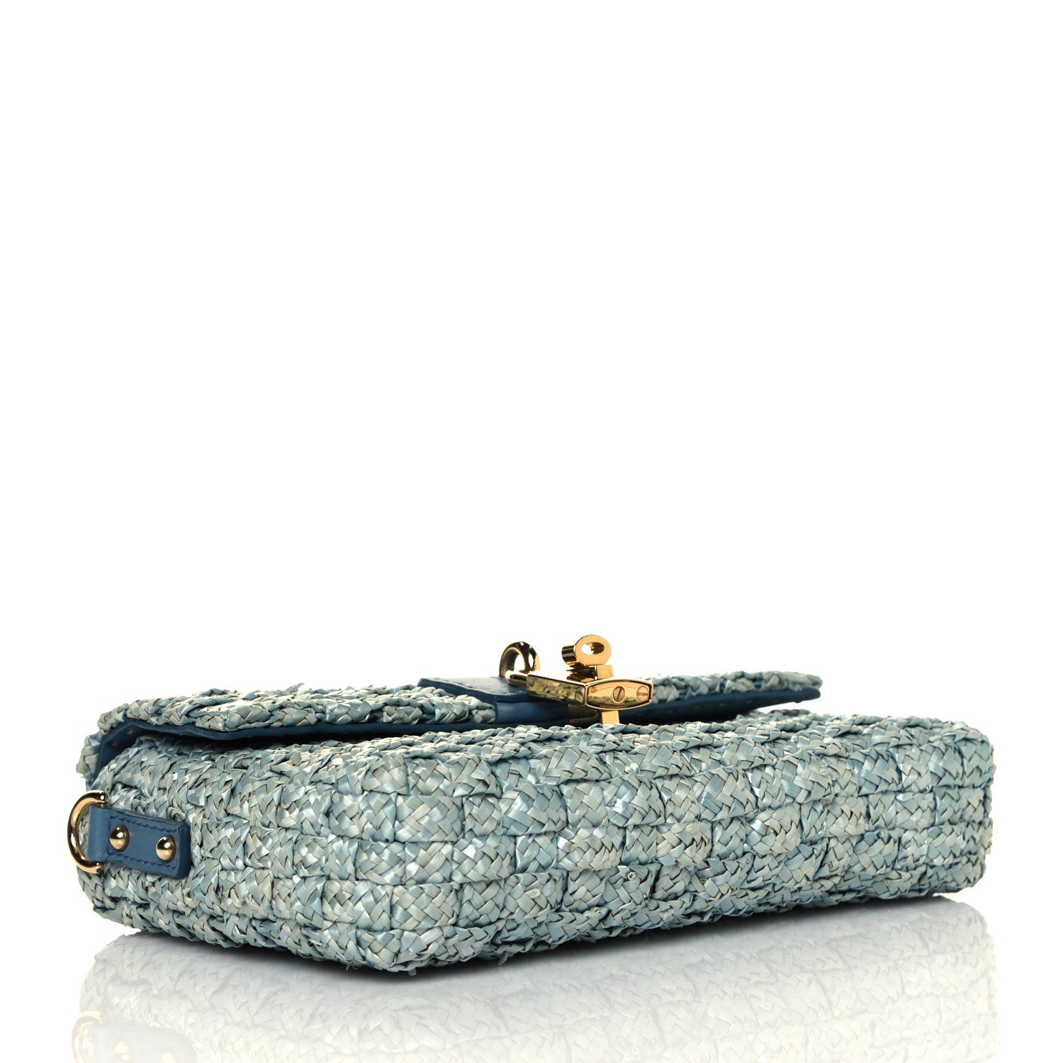Dolce & Gabbana Woven Raffia Padlock Shoulder Bag Acqua 3 of 4