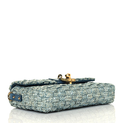 Dolce & Gabbana Woven Raffia Padlock Shoulder Bag Acqua 3 of 4