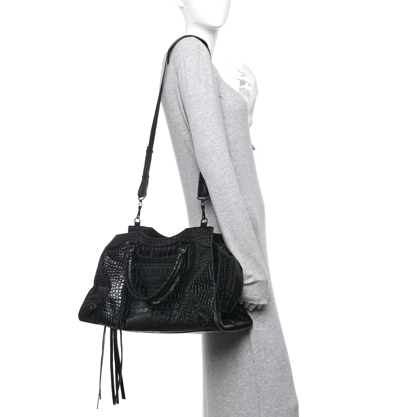 Calfskin Crocodile Embossed Neo Classic Black Hardware Medium City Black