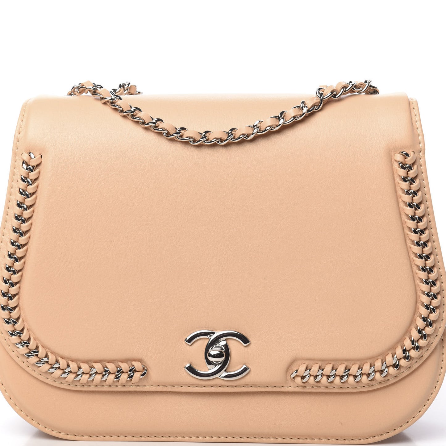 Calfskin Medium Braided Chic Flap Beige