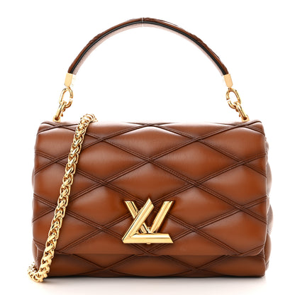 Louis Vuitton Lambskin Malletage Top Handle GO-14 MM Tan 3 of 11