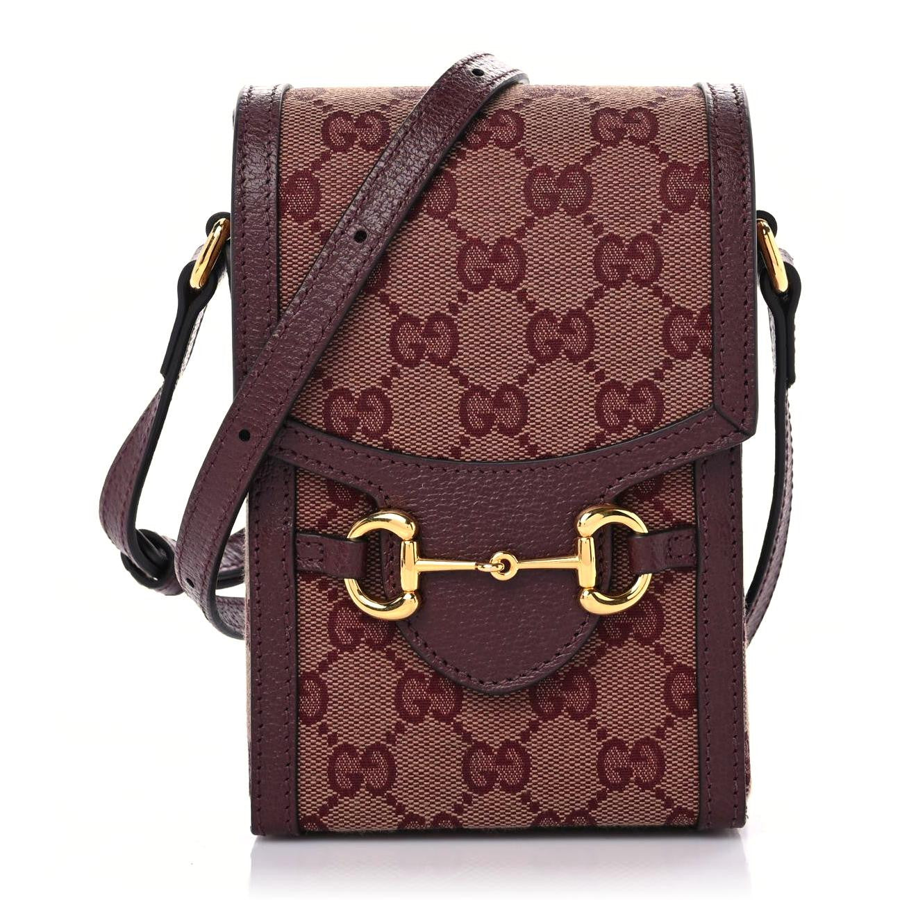 Monogram Textured Dollar Calfskin Mini Horsebit 1955 Crossbody Bag Sahara Rubino Chardonnay