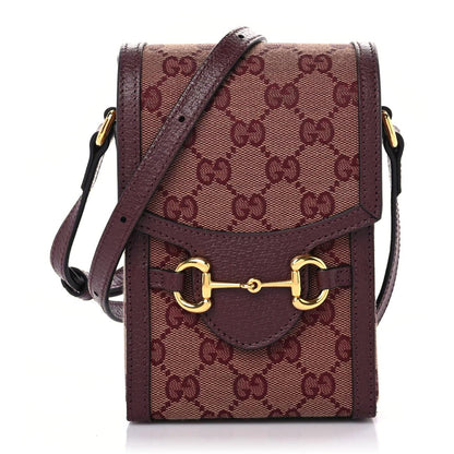 Gucci Monogram Textured Dollar Calfskin Mini Horsebit 1955 Crossbody Bag Sahara Rubino Chardonnay 1 of 10