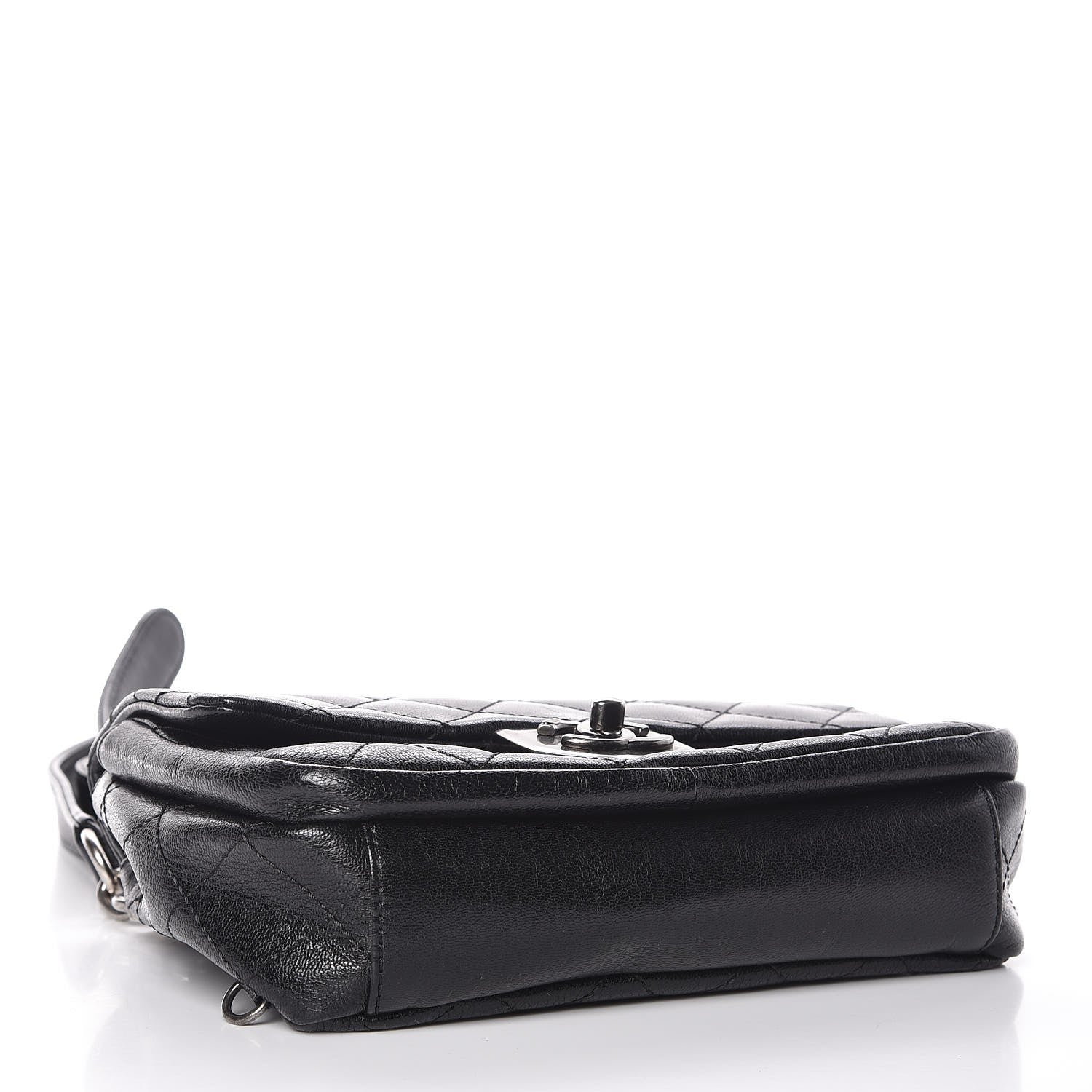 Chanel Shiny Goatskin Quilted Small Double Carry Waist Chain Flap Black 5 of 9