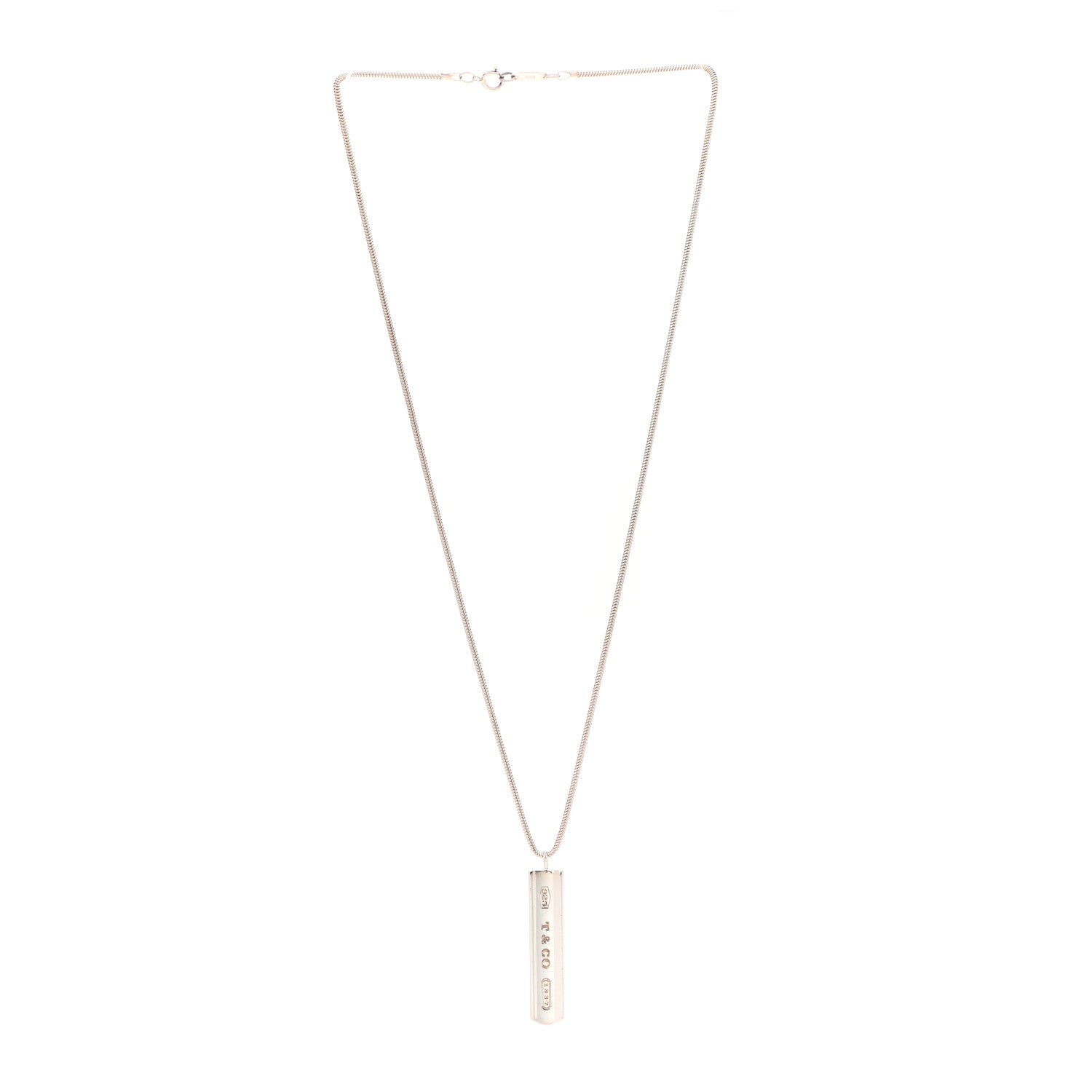 Tiffany Sterling Silver 1837 Bar Pendant Necklace 3 of 7