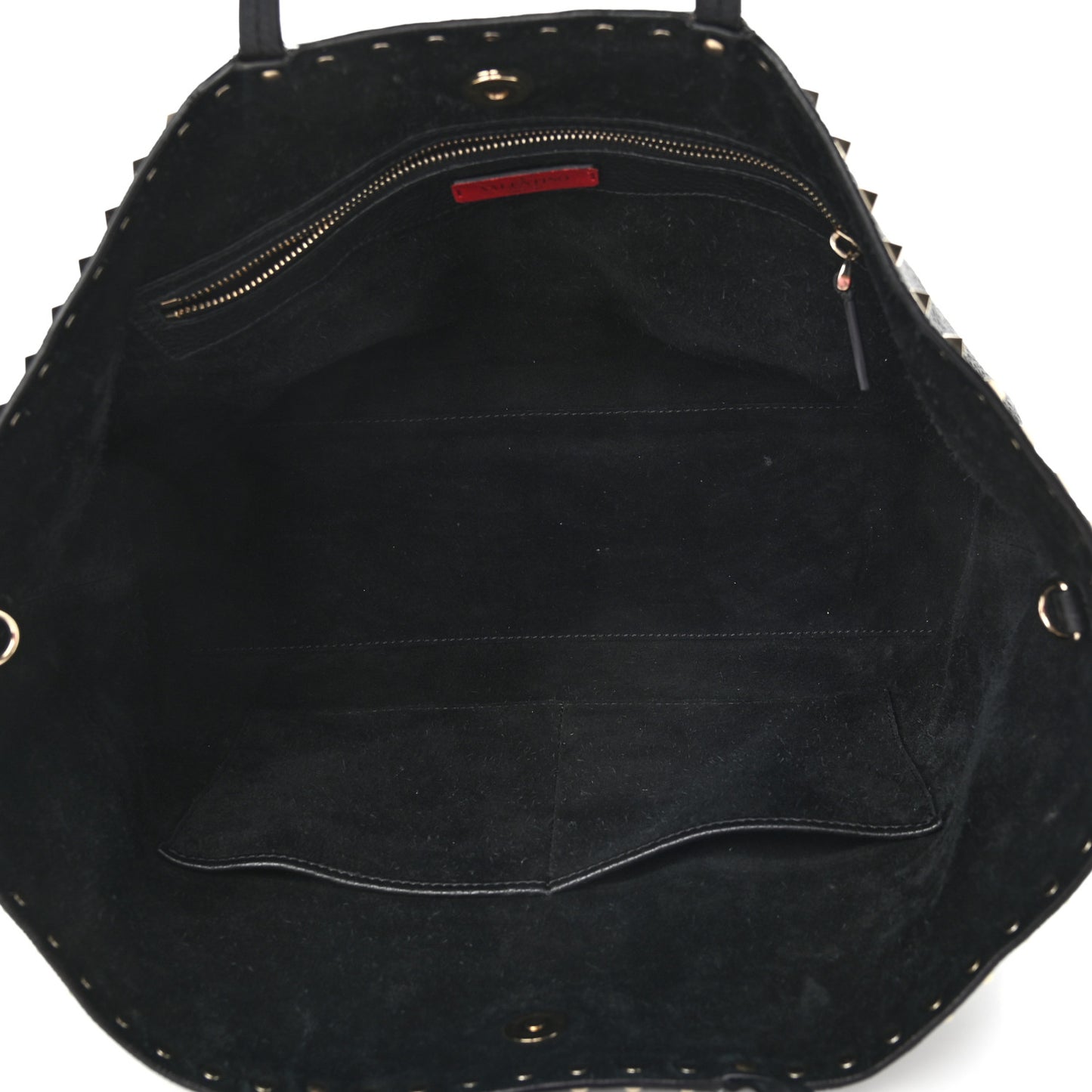 Grained Calfskin Rockstud Shoulder Tote Black