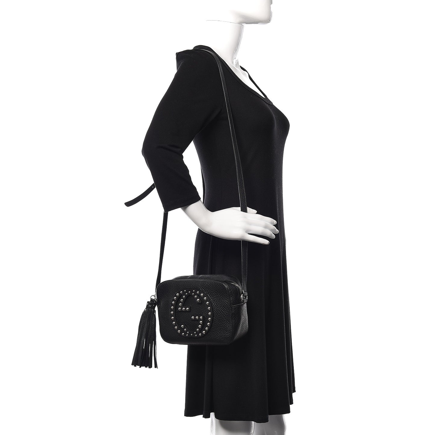 Pebbled Calfskin Studded Small Soho Disco Bag Black