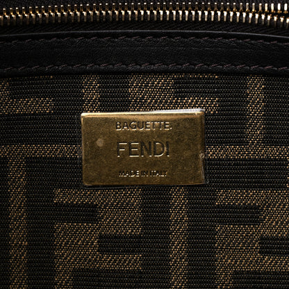 Fendi Fabric Jacquard FF 1974 Karligraphy Embroidered Baguette Tobacco Moro Rosso 6 of 8