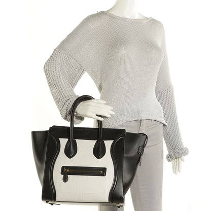Celine Smooth Calfskin Shrunken Lambskin Mini Luggage Black White 2 of 25