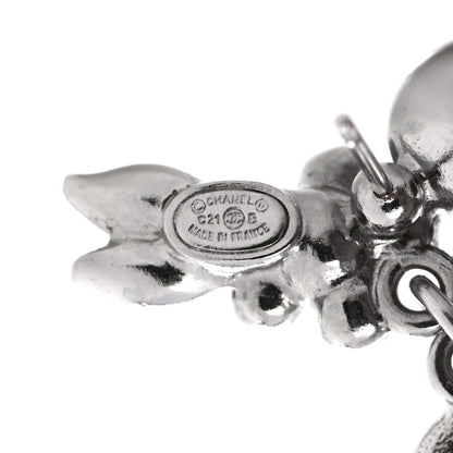 Chanel Crystal Pearl CC Leaf Earrings Silver 4 of 6