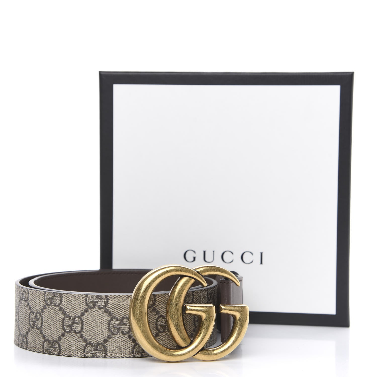 Gucci GG Supreme Monogram Matte Plutone Calfskin Double G 40mm Belt 80 32 Beige Ebony New Acero 5 of 5