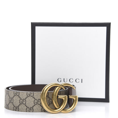 Gucci GG Supreme Monogram Matte Plutone Calfskin Double G 40mm Belt 80 32 Beige Ebony New Acero 5 of 5