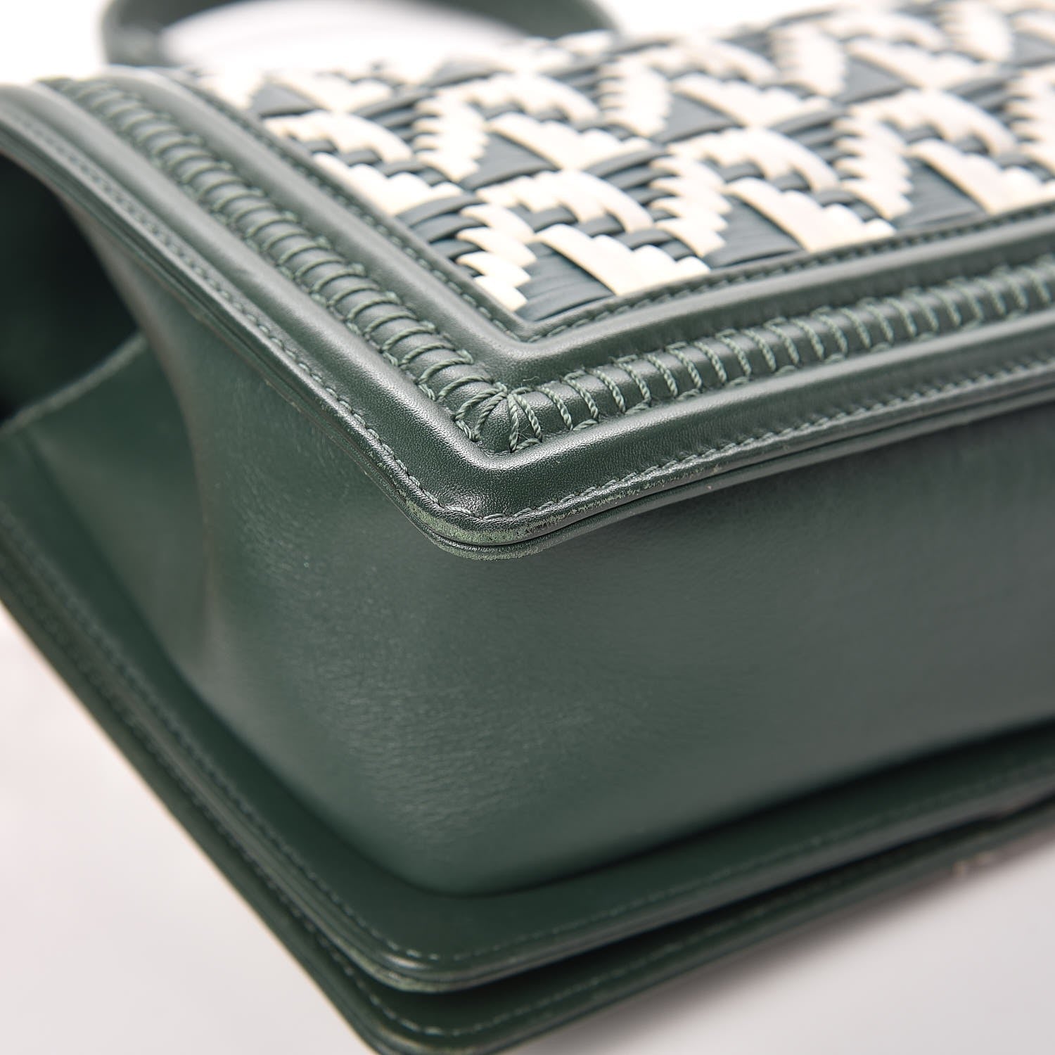 Chanel Calfskin Woven Medium Boy Flap Green White 13 of 14