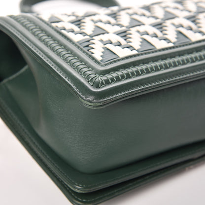 Chanel Calfskin Woven Medium Boy Flap Green White 13 of 14
