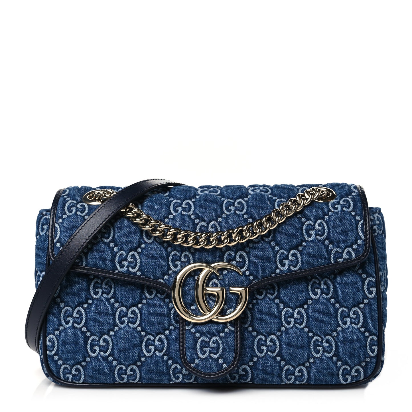 Denim Matelasse Small GG Marmont Shoulder Bag Blue