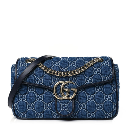 Gucci Denim Matelasse Small GG Marmont Shoulder Bag Blue 1 of 11