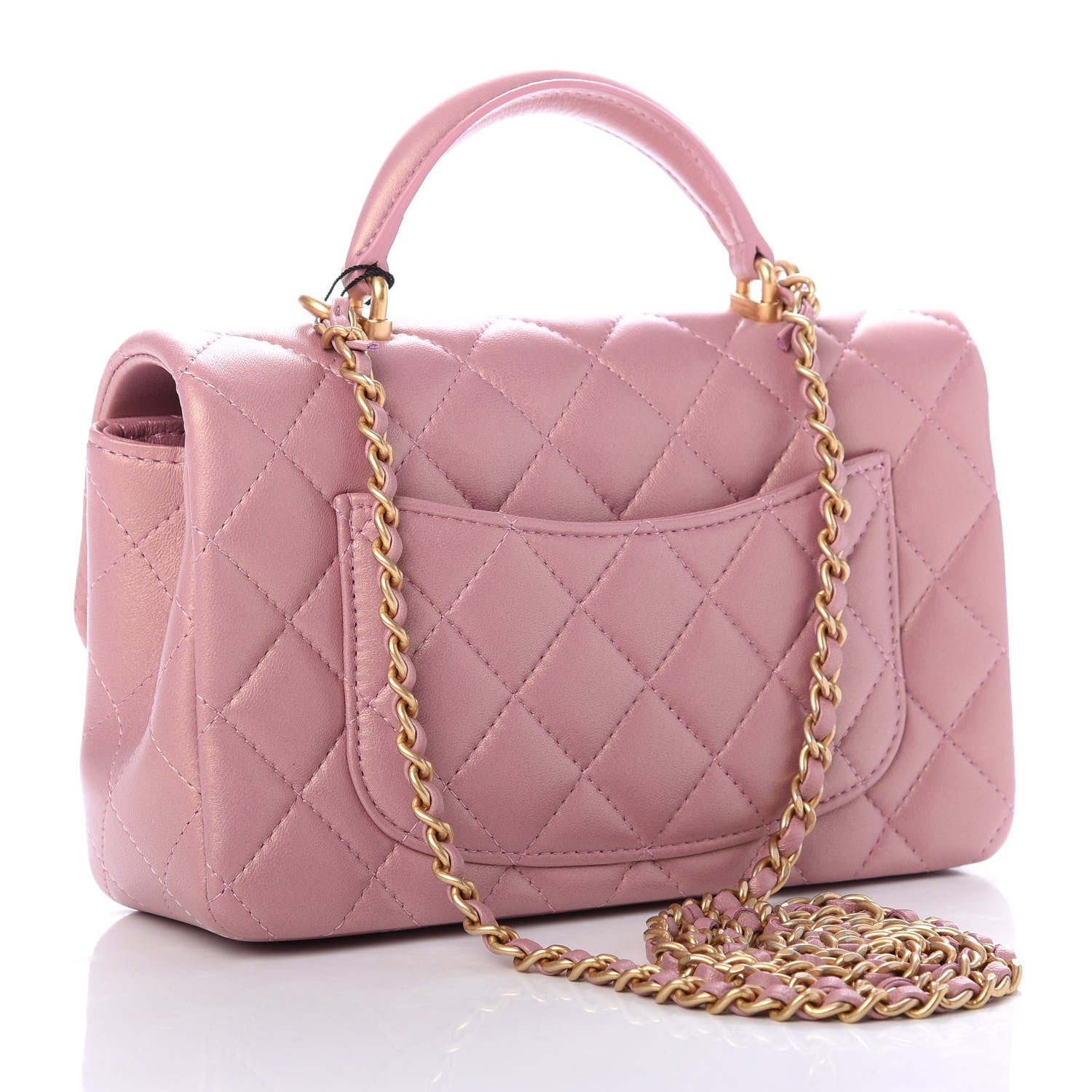 Chanel Iridescent Lambskin Quilted Mini Top Handle Rectangular Flap Pink 2 of 9