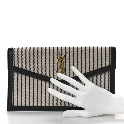 Saint Laurent Canvas Striped Uptown Pouch Beige Black 2 of 9