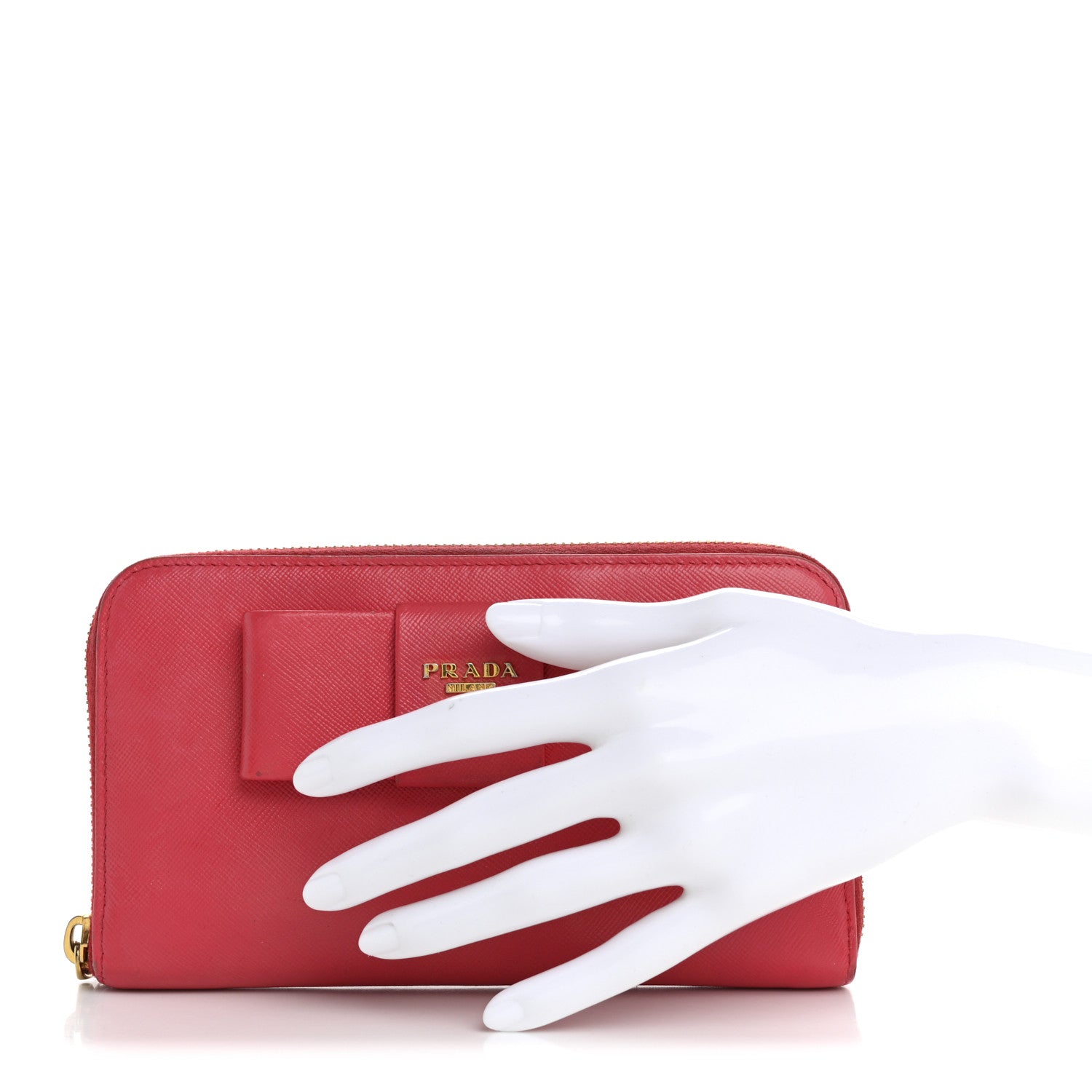 Prada Saffiano Fiocco Bow Zip Around Wallet Peonia 2 of 15