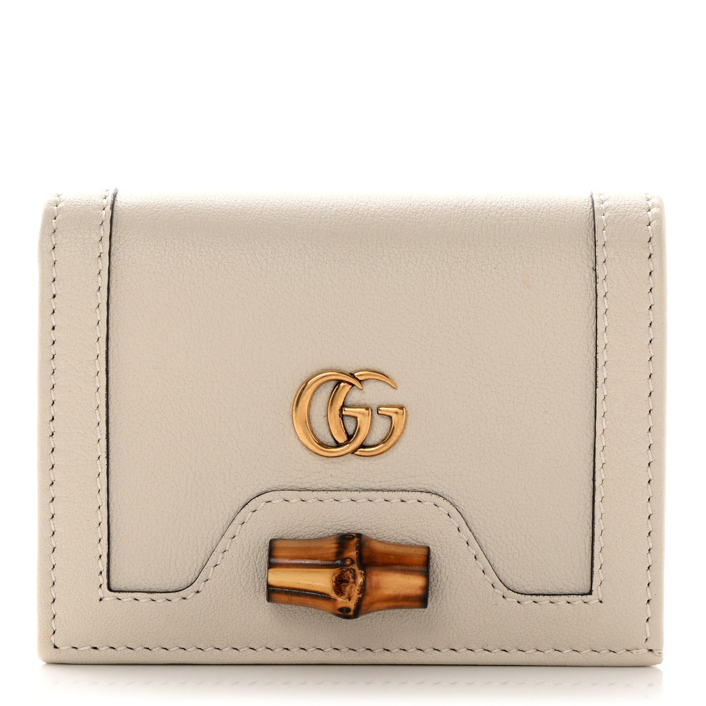 Wonka Grain Calfskin Diana Card Case Wallet Mystic White