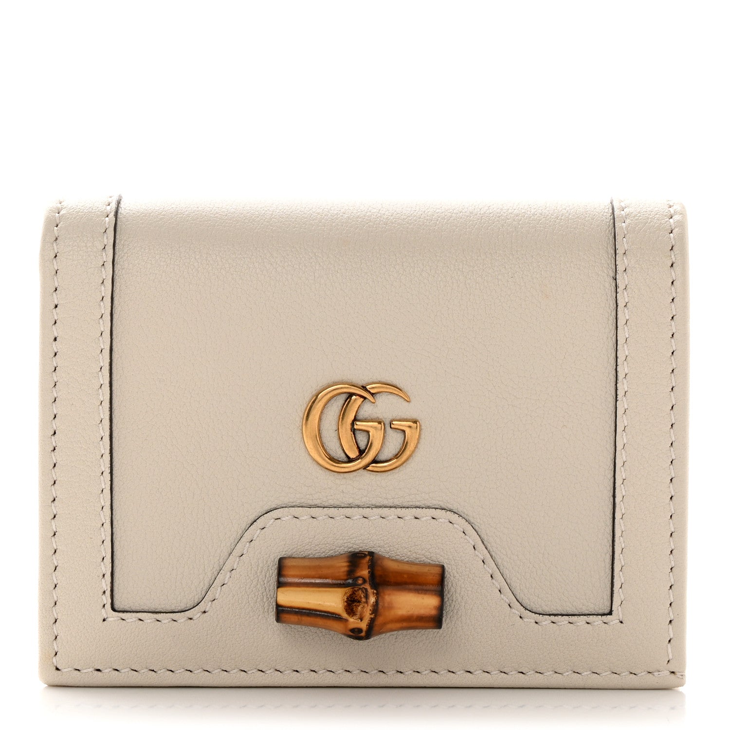 Gucci Wonka Grain Calfskin Diana Card Case Wallet Mystic White 1 of 14