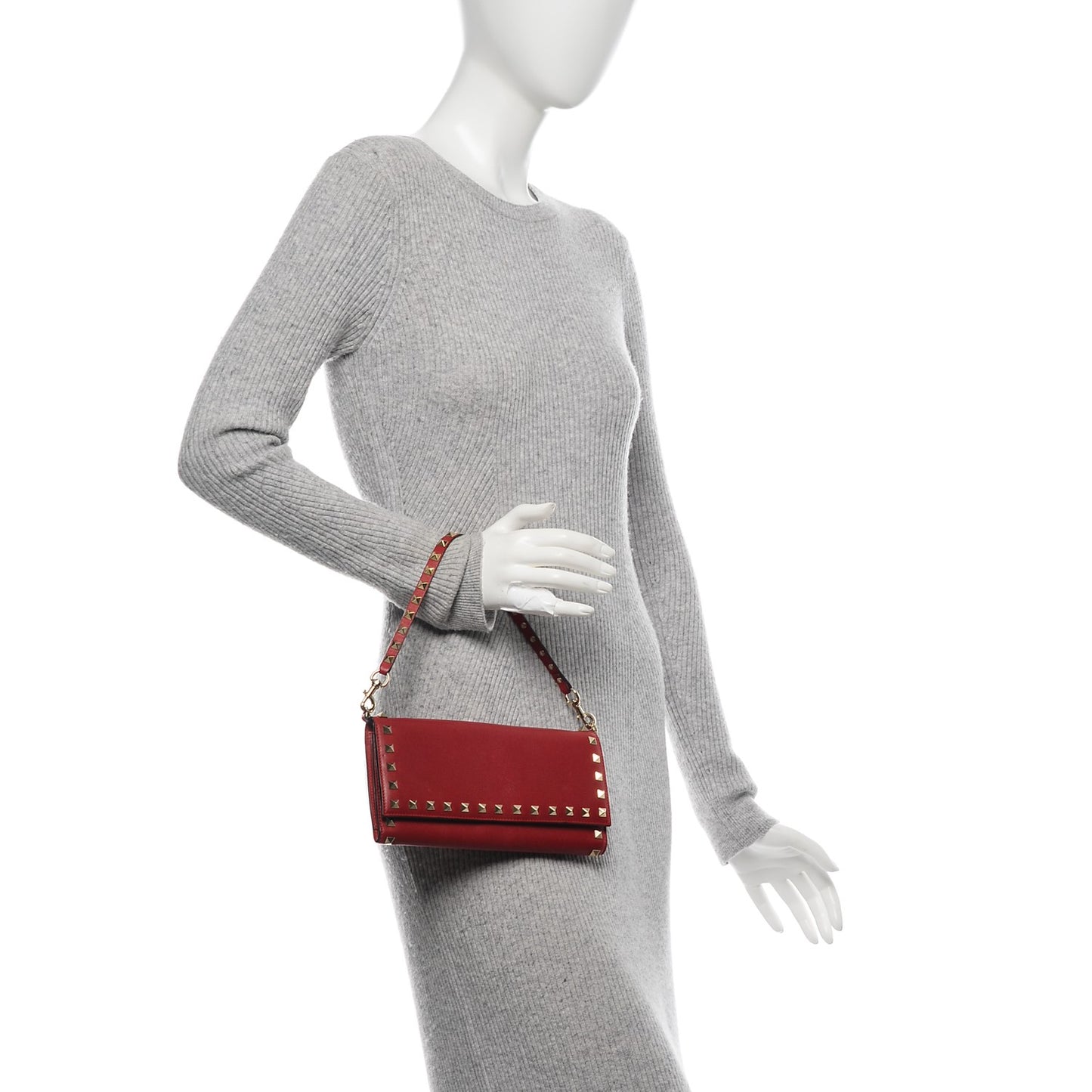 Calfskin Rockstud Travel Wallet Red