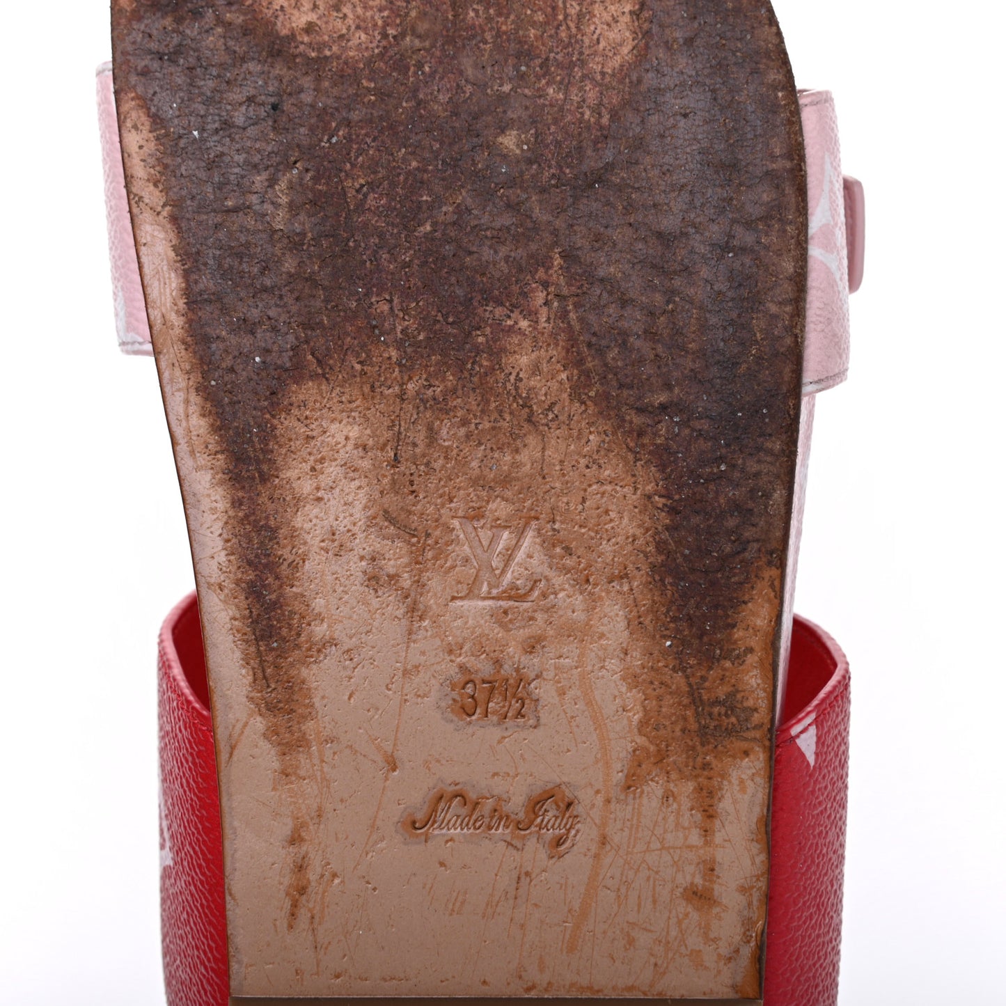 Monogram Giant Bom Dia Flat Mule Sandals 37.5 Rouge Rose