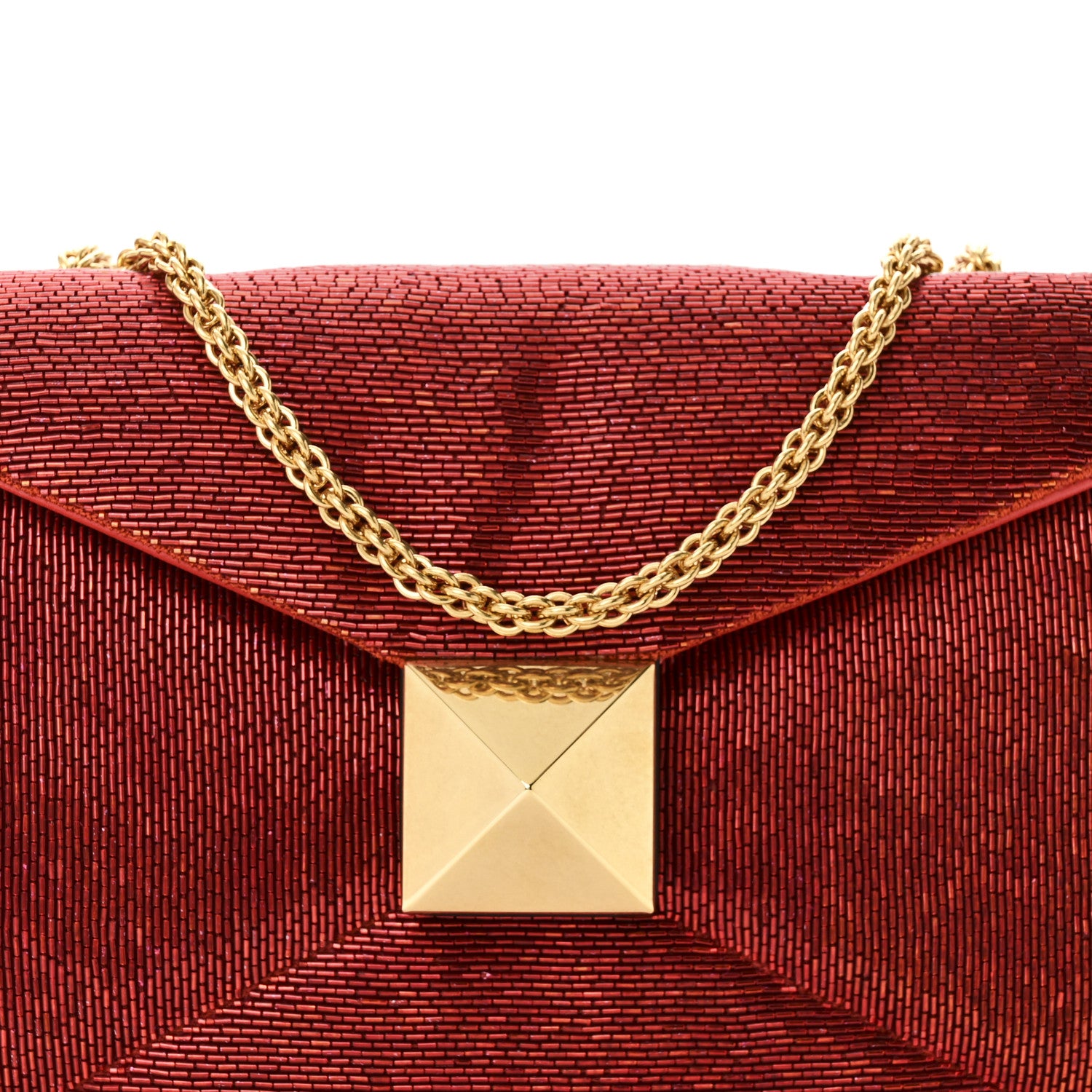 Valentino Garavani Nappa Beaded One Stud Chain Clutch Red 7 of 9